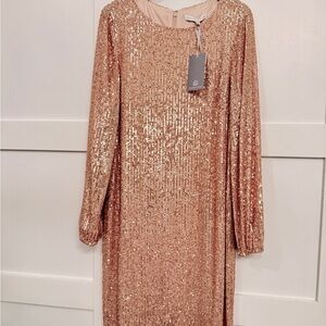 Champagne Gold Sequin Long Sleeve Party Dress